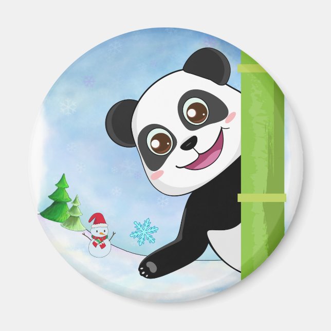 Imán Panda lindo y snowman (Frente)