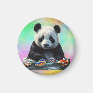 Imán Panda mira a un colorido grupo de peces nadando