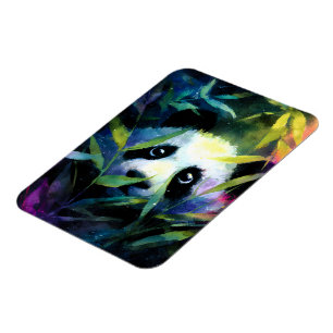 Imán Panda Peeking Bamboo Watercolor