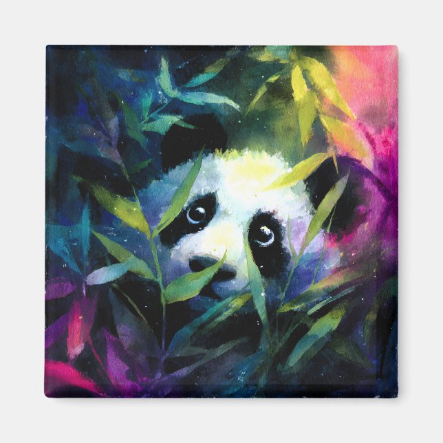 Imán Panda Peeking Bamboo Watercolor (Frente)