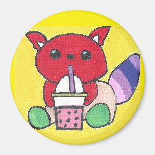 Imán Panda Rojo Bebiendo Boba