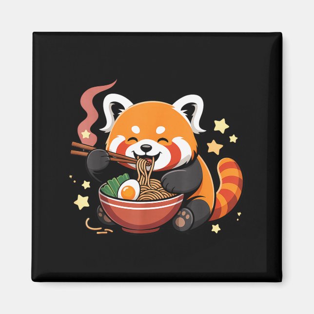 Imán Panda Rojo Comiendo Fideos Ramen (Frente)