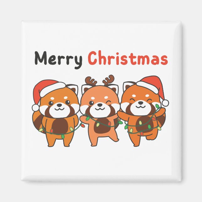 Imán Panda Rojo Navidades Pandas Rojos Feliz Navidad (Frente)