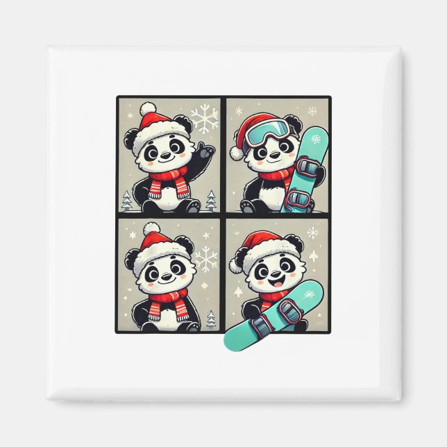 Imán Panda Santa Skiboard Snowboard Winter Mountain Tri (Frente)