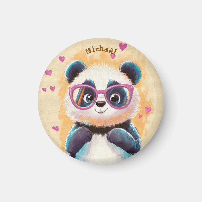 Imán Panda Valentine's Day Heart Badge Kids School  (Frente)