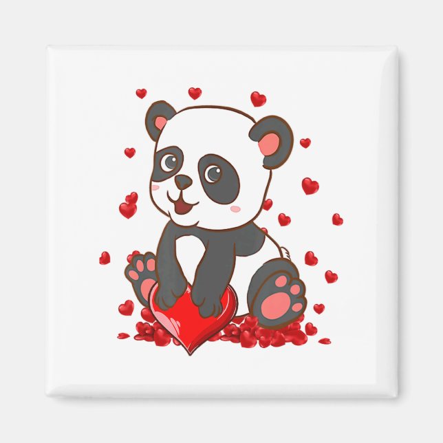 Imán Panda With Hearts Valentines Day Women And Girls  (Frente)