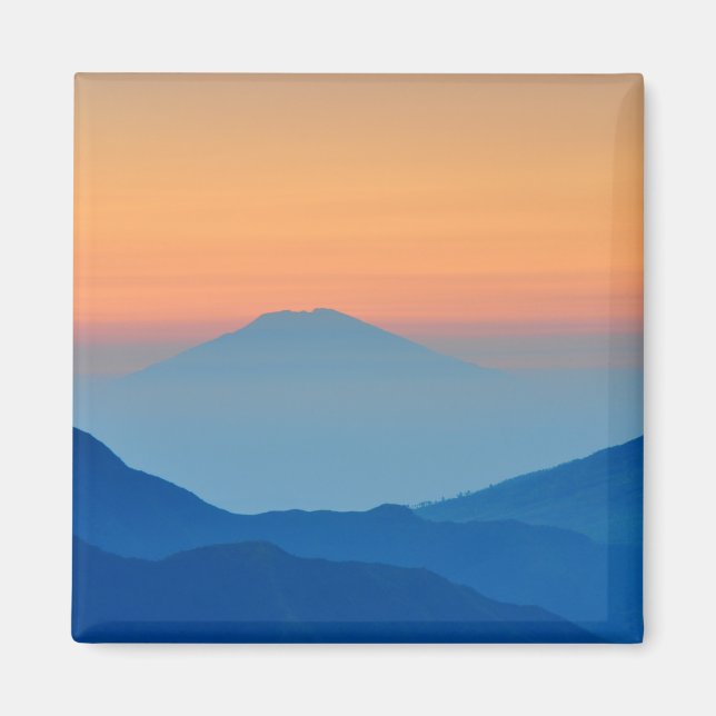 Imán Panorama abstracto de la montaña del atardecer (Frente)