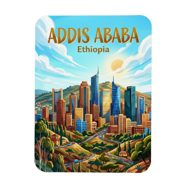 Imán Panorama de Addis Abeba Etiopía (Vertical)