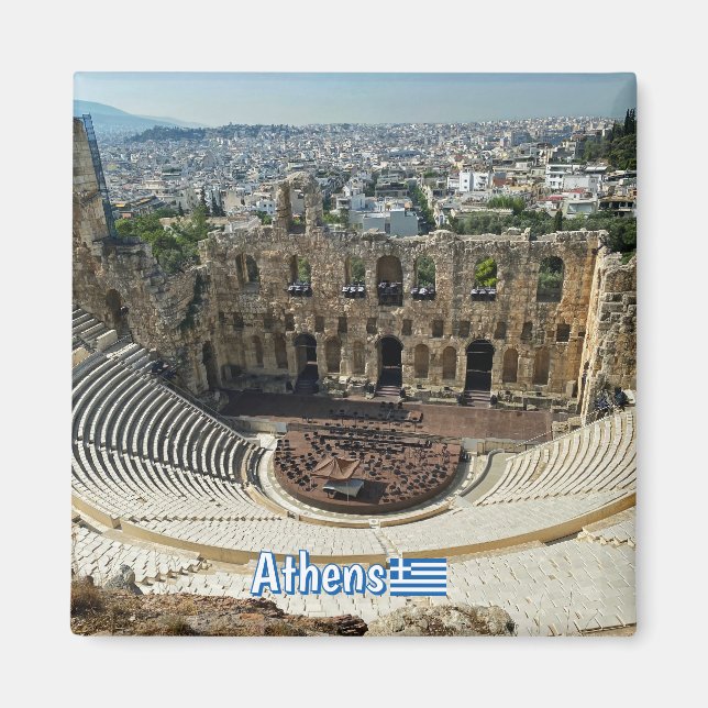 Imán panorama de Atenas, viaje (Frente)