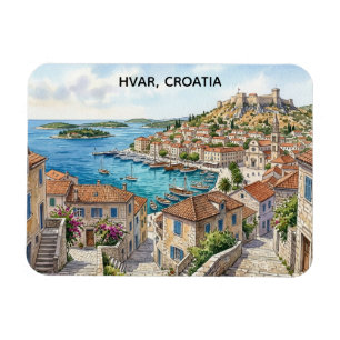 Imán Panorama de Hvar Croacia Vista de Acuarela Viajes