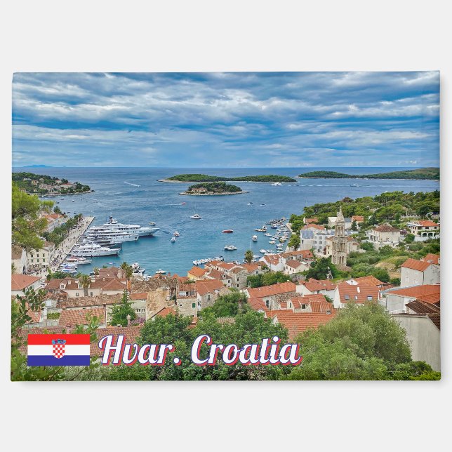 Imán Panorama de Hvar en Croacia viaje (Anverso)