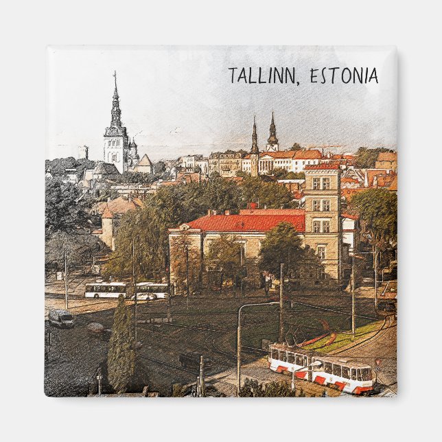 Imán Panorama de la ciudad de Tallin Estonia (Frente)