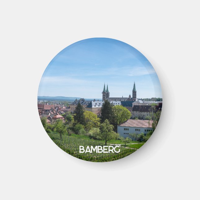 Imán Panorama del casco antiguo de Bamberg, Alemania (Frente)
