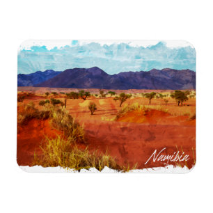 Imán Panorama del paisaje de Namibia Pintura en acuarel