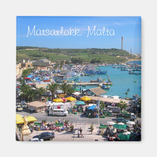 Imán Panorama del puerto de Marsaxlokk en Malta