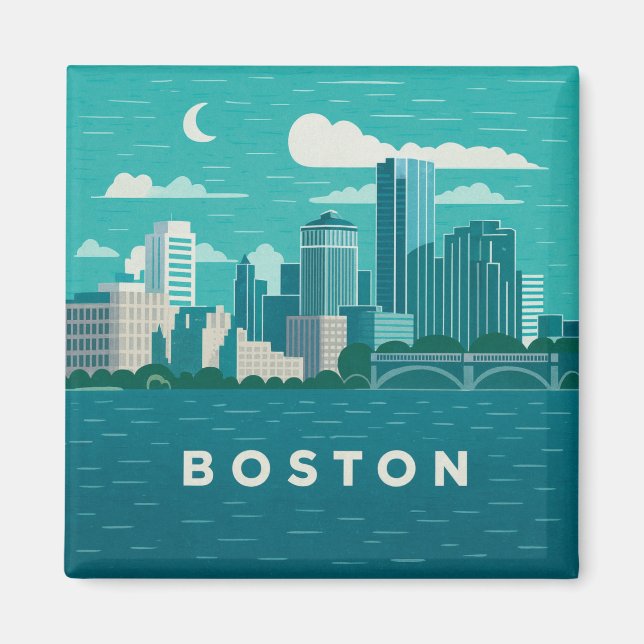Imán Panorama nocturno de la ciudad de Massachusetts |  (Frente)