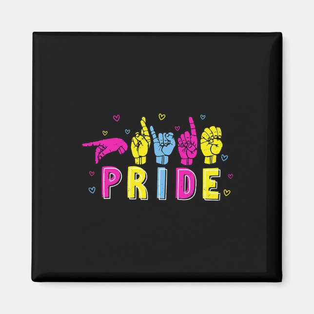Imán Pansexual ASL Orgullo Pan Rótulo Arcoiris Sordo (Frente)
