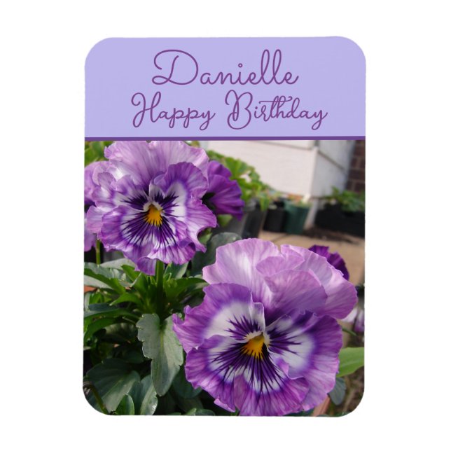 Imán Pansy Purple Flower floral Girls Name Birthday (Vertical)