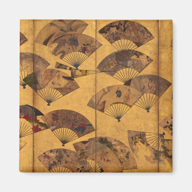 Imán Pantalla con fans dispersos, Edo Period de Sotatsu (Frente)