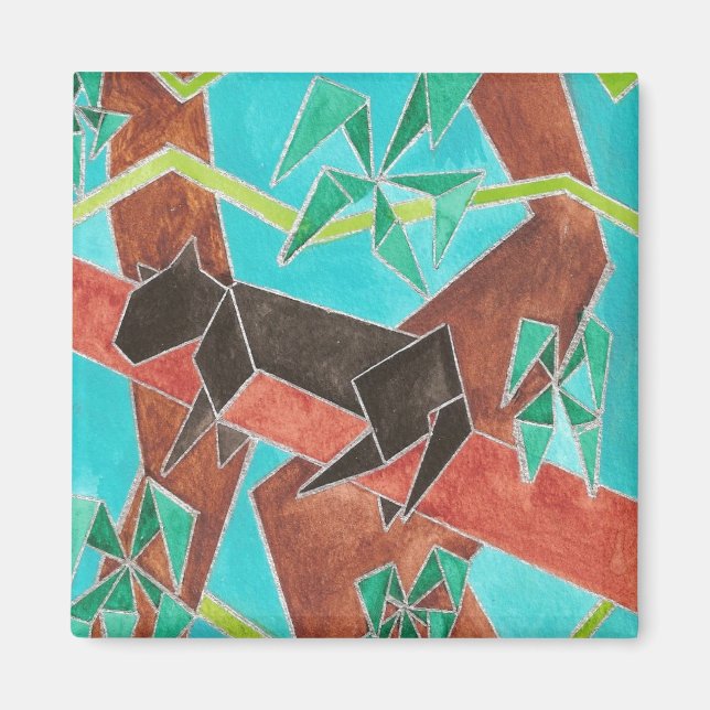 Imán Pantera de la selva Arte abstracto original (Frente)