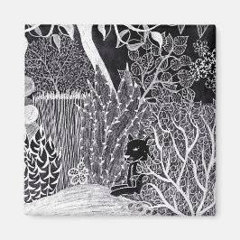 Imán Pantera negra en la jungla - dibujo a lápiz