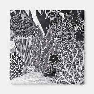 Imán Pantera negra en la jungla - dibujo a lápiz