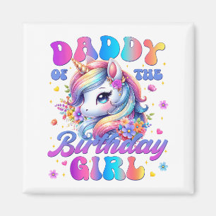 Imán Papá de la niña de cumpleaños Unicornio Flor Famil