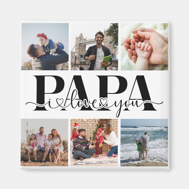 Imán Papa I Love You Personalizado Collage de fotos (Frente)