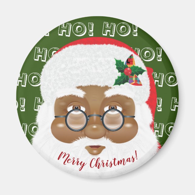 Imán Papá Noel Afroamericano Navidad Fiesta (Frente)