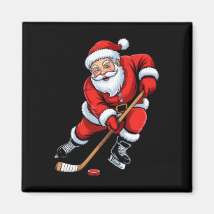 Imán Papá Noel de Navidad jugando hockey sobre hielo ch