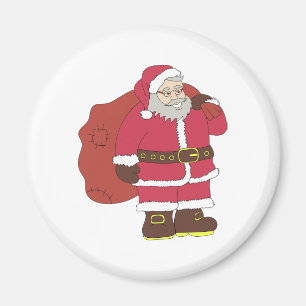 Imán Papá Noel de rojo con bolsa de regalos y gafas