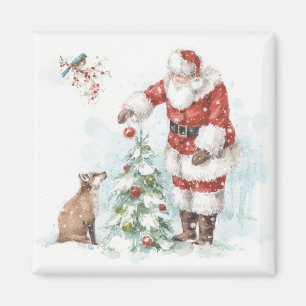 Imán Papá Noel decora un árbol con su bosque