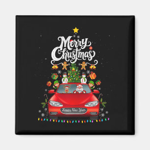 Imán Papá Noel Divertido Conduciendo Vagón Camión Rojo