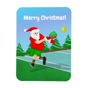 Imán Papá Noel Divertido Jugando Pickleball Feliz Navid