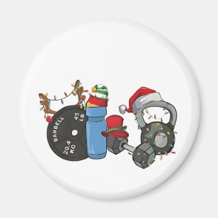 Imán Papá Noel divertido levantando pesas Mancuernas Gi
