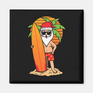 Imán Papá Noel Divertido Surfista Navidad En Julio Muje