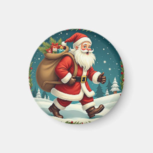 Imán Papá Noel entregando regalos a través del bosque n