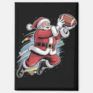 Imán Papá Noel jugando fútbol americano Navidad