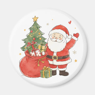Imán Papá Noel lindo con saco de regalos para un clásic