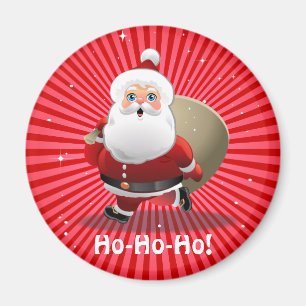 Imán Papá Noel lindo con un saco lleno de presentes