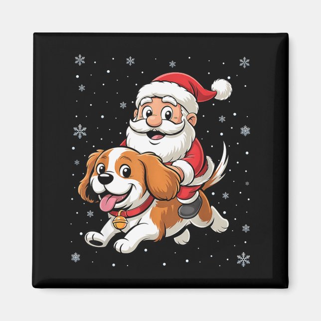 Imán Papá Noel montando Cavalier King Charles Spaniel D (Frente)