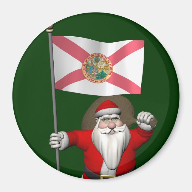 Imán Papá Noel Patriótico visitando Florida (Frente)