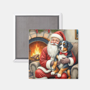 Imán Papá Noel sosteniendo un perro de montaña bernés e