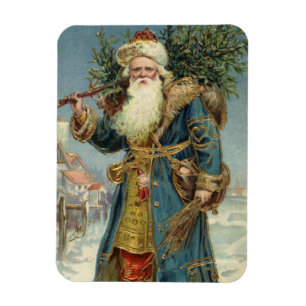 Imán Papá Noel Victoriano Antiguo con Árbol de Navidad