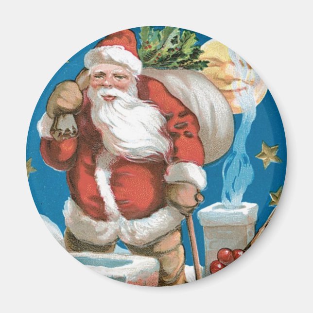 Imán Papá Noel vintage con la luna (Frente)