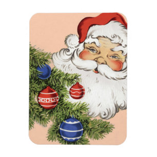 Imán Papá Noel vintage de Navidad con adornos de árbol