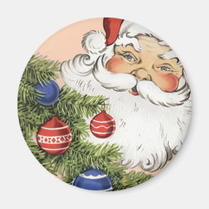 Imán Papá Noel vintage de Navidad con adornos de árbol