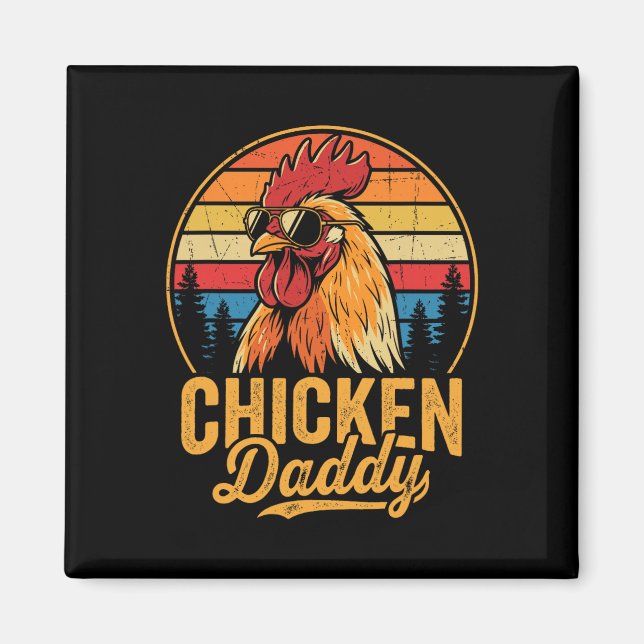 Imán Papá Pollo Gallo Divertido Ropa Retro Avicultura G (Frente)