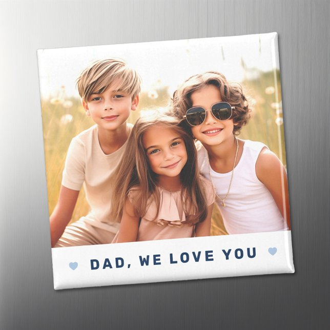 Imán Papá te queremos foto corazones padres azules día (Dad we love you photo hearts blue fathers day magnet)