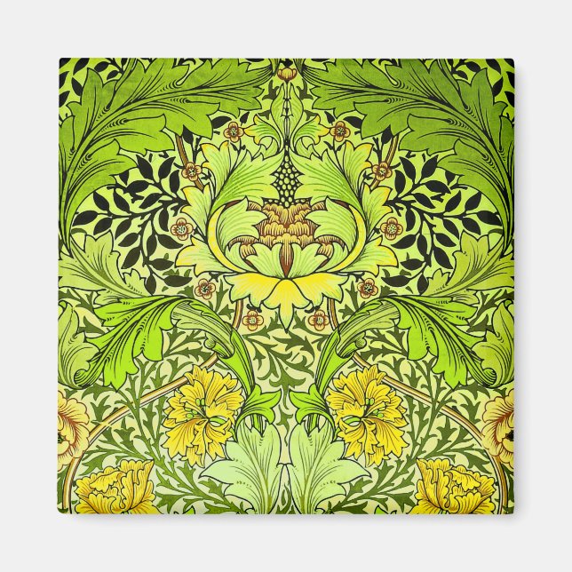 Imán Papel de fondo amarillo y verde de William Morris (Frente)